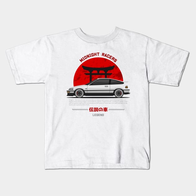 Midnight Racer White CRX JDM Kids T-Shirt by GoldenTuners